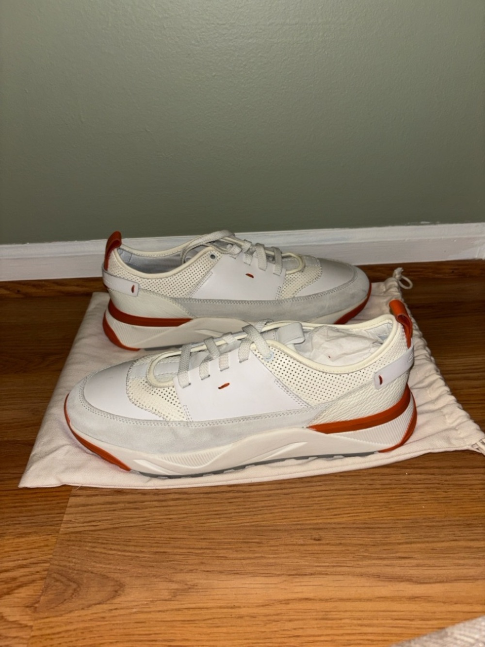 Santoni - Innova White and Orange Sporty Sneaker